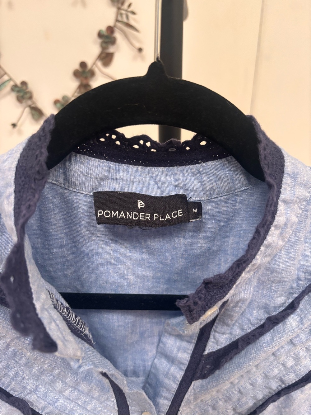 Pomander Place Light Blue Shirt Dress with Navy Lace Trim - Picture 5 of 7